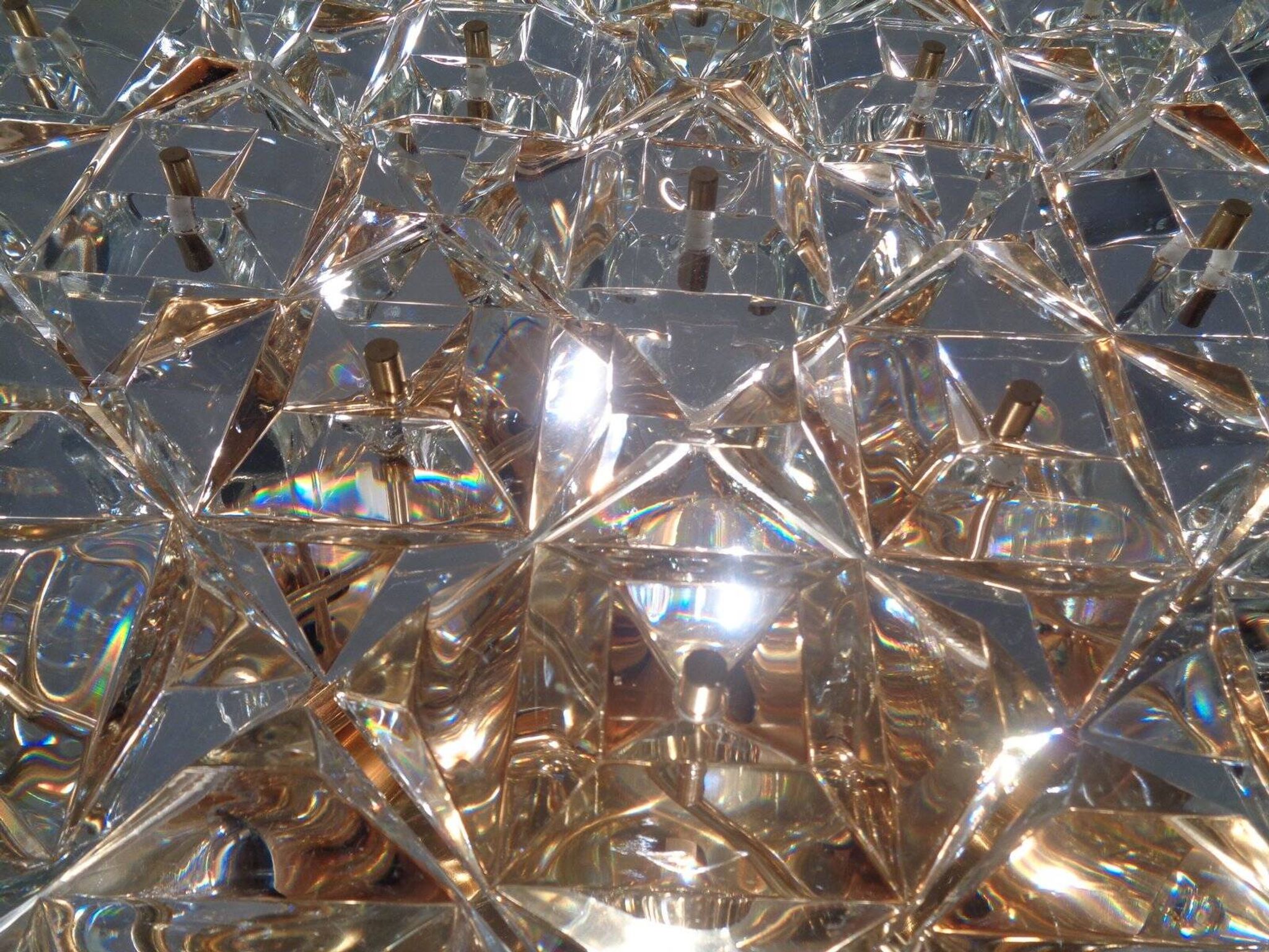 Large Gold-Plated & Crystal Glass Flush Mount from Kinkeldey, Germany, 1970s