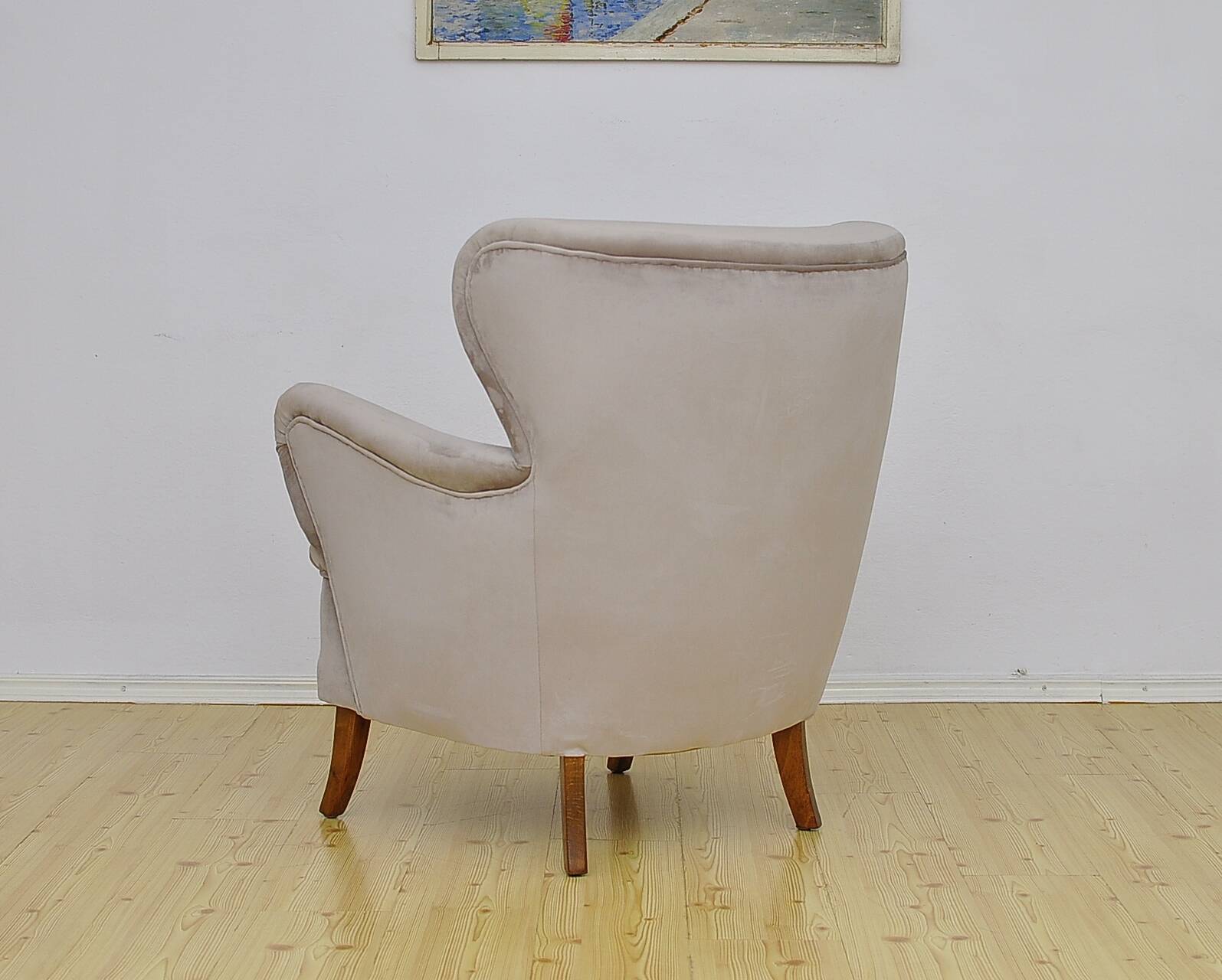 Swedish Velvet Wingback Armchair, 1950s