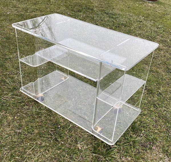 Table desserte à roulettes Plexiglas bar vintage 1970