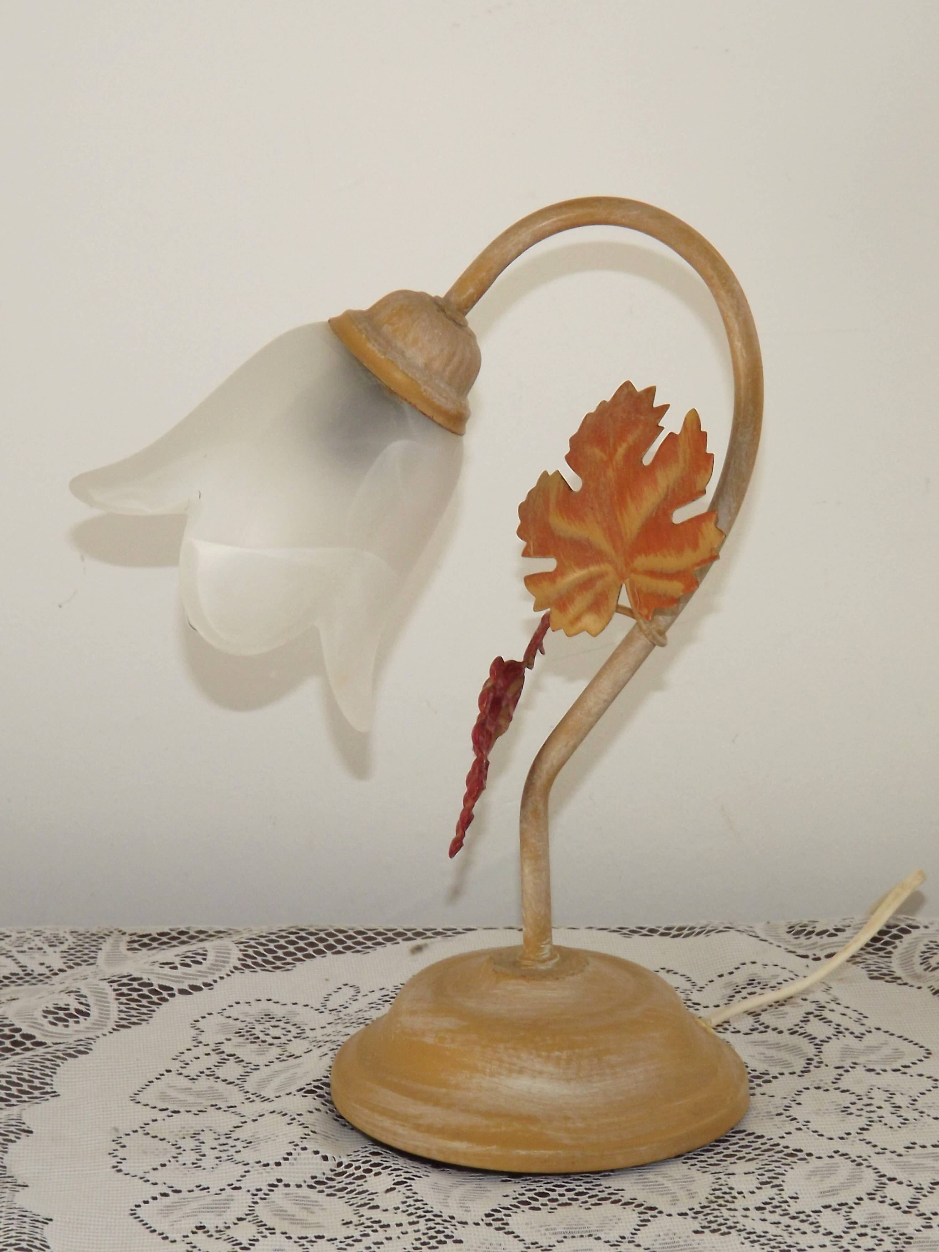 Vintage French Goose Neck Lamp - Grape Detail - Opaque Glass Shade