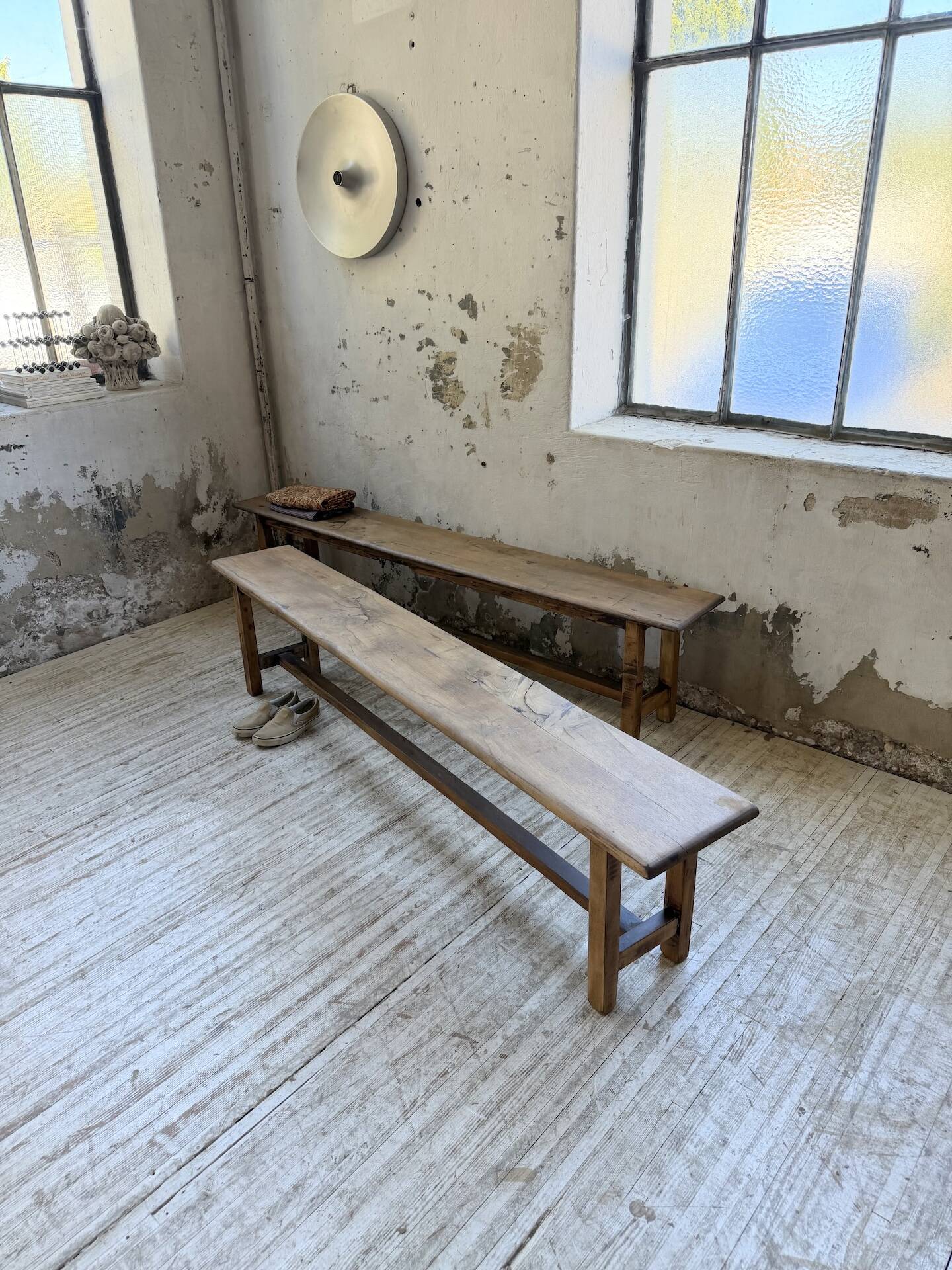 Set of two rustic oak farm benches 2m