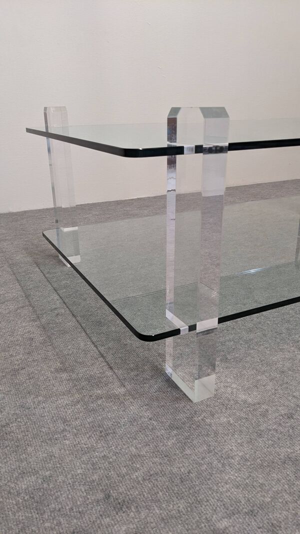 Table basse en verre et lucite de Karl Springer, USA vers 1980