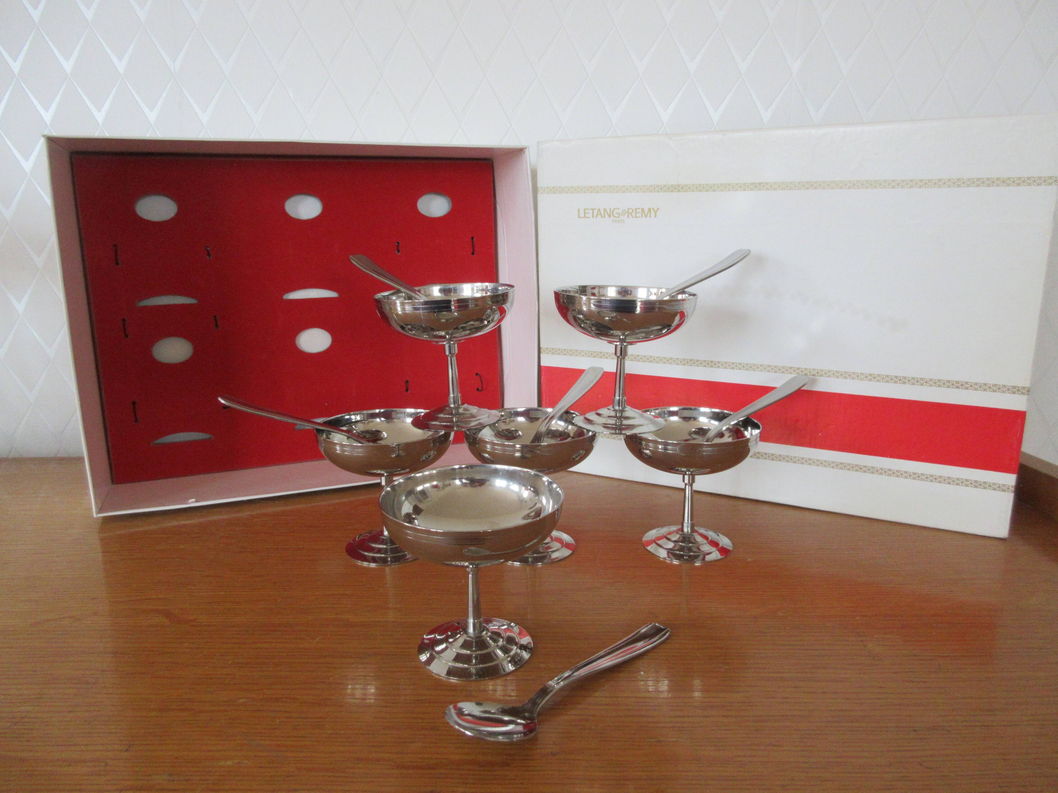 Vintage stainless steel ice cream service Letang and Remy