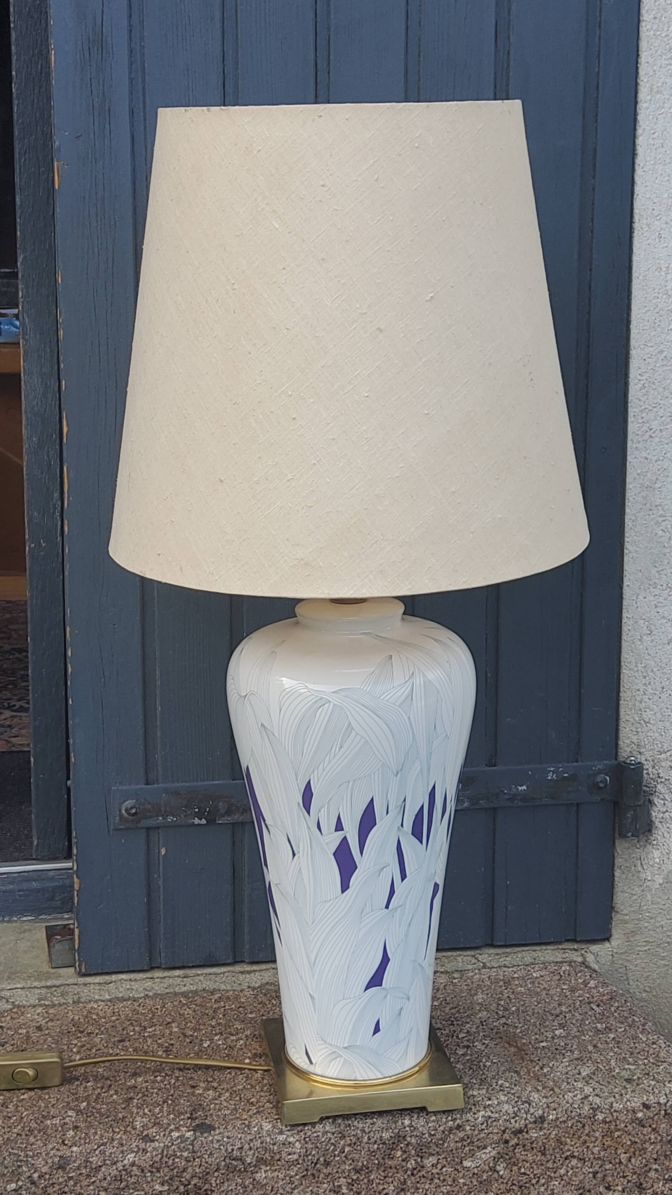 Lamp from the house Le Dauphin in ceramic and gilded brass