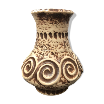 Ancien vase Jaspa céramique beige marron vintage