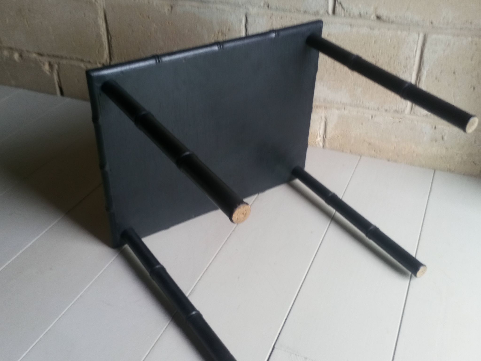 Black wood and bamboo side table