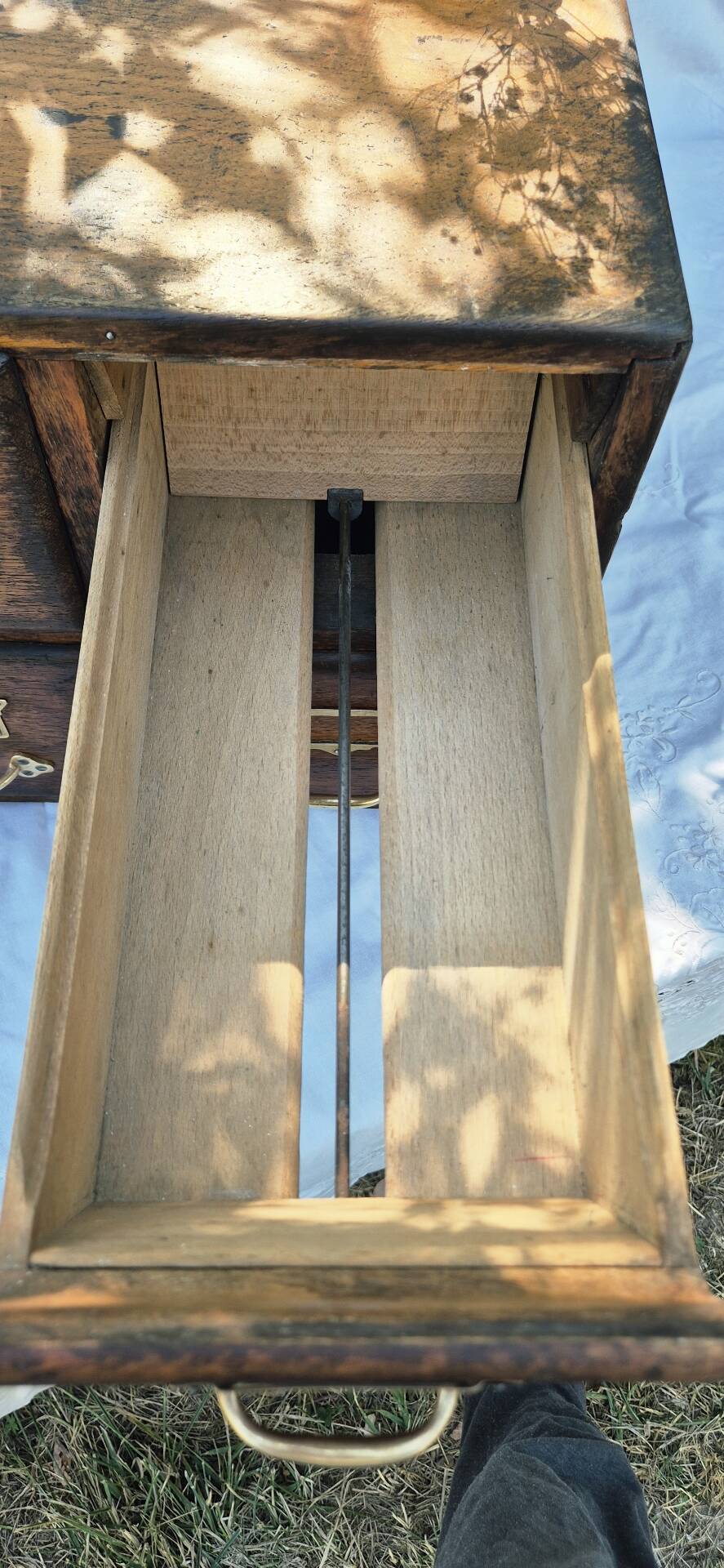 Workshop furniture made of oak and brass.