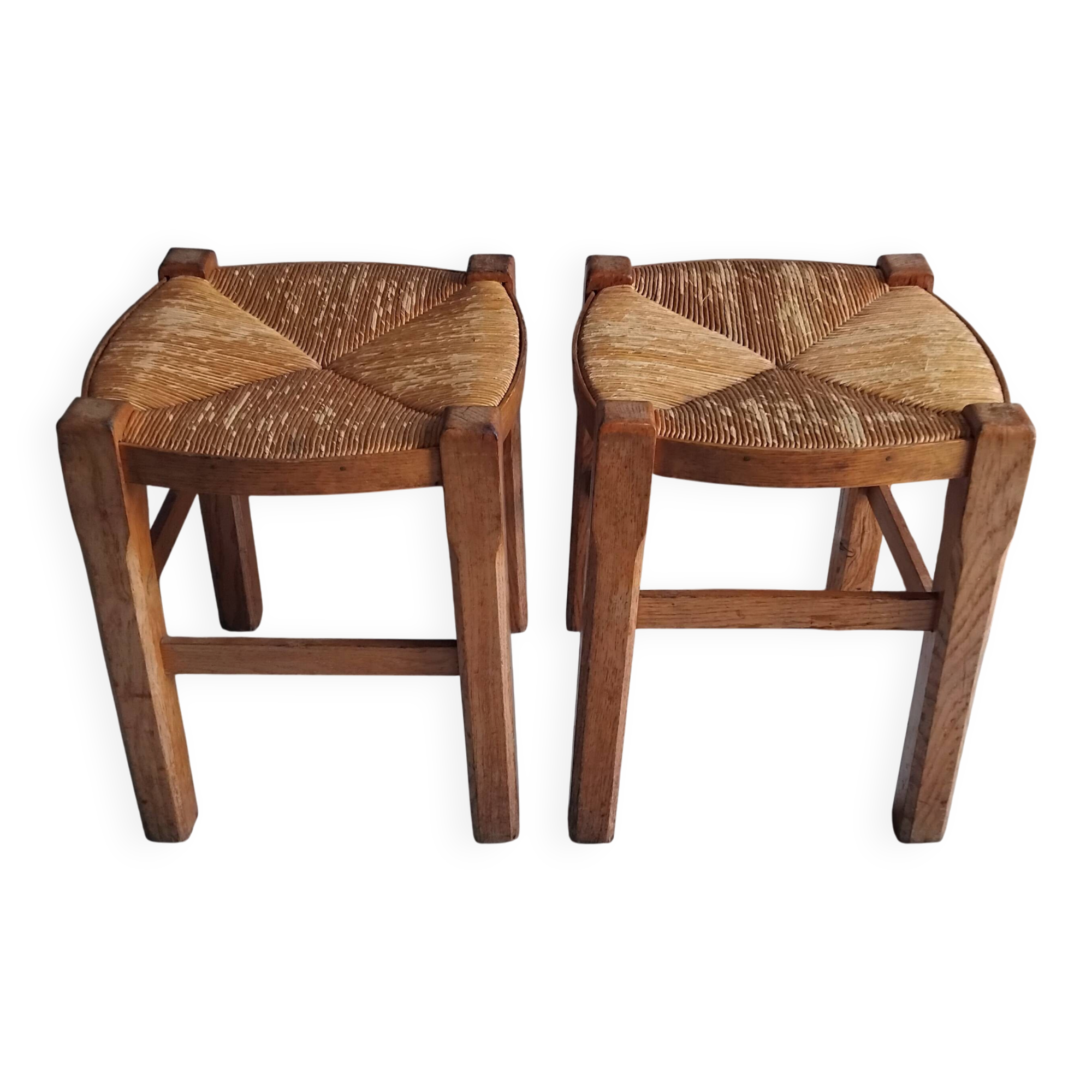 Paire de tabourets paille vintage