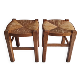 Vintage straw stools pair