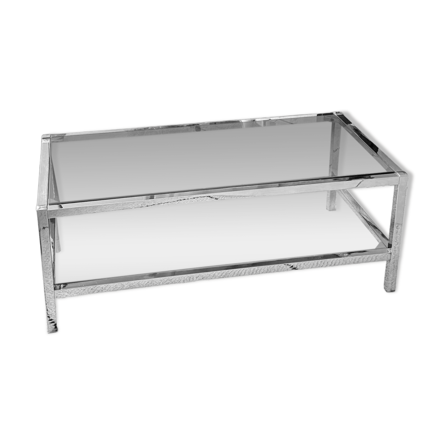 Table Basse Vintage Chrome & Verre Fumé (Style Belgo Chrom)