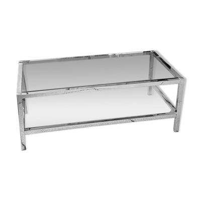 Table Basse Vintage Chrome & Verre Fumé (Style Belgo Chrom)