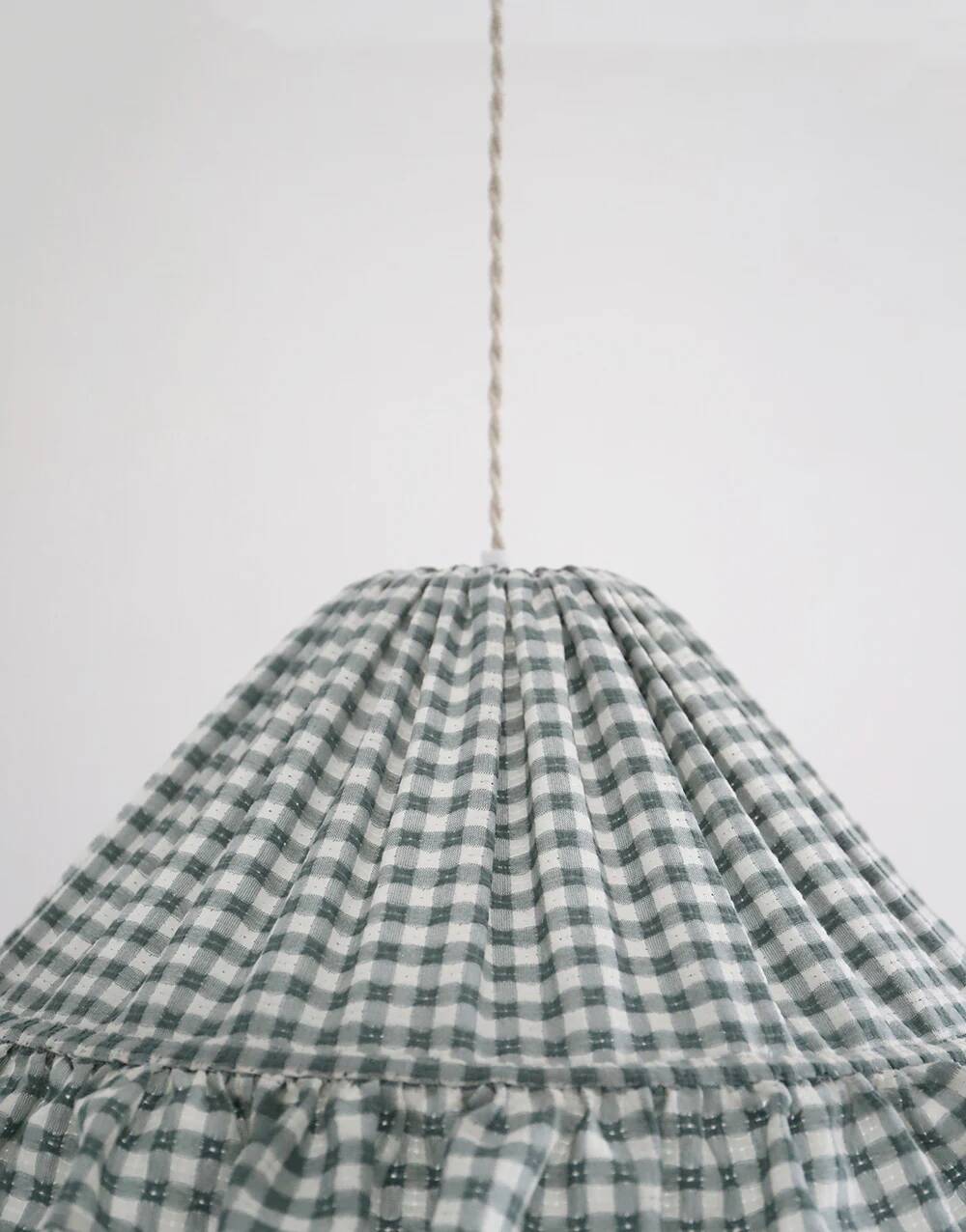 Emilia "small green squares" conical textile suspension with flounce