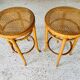 Paire de tabourets de bar vintage , bois cintré et cannage