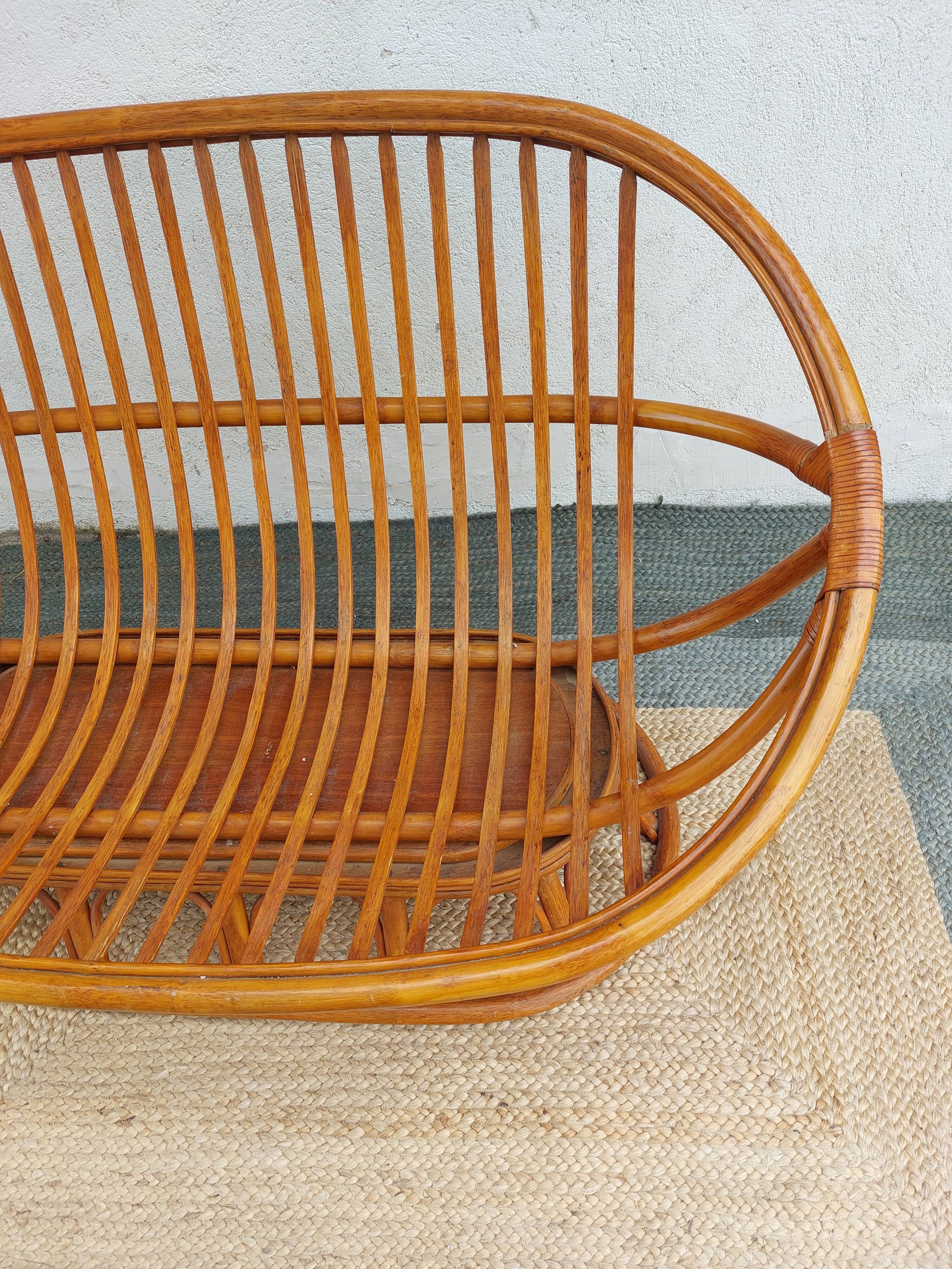 bamboo wood, rattan, vintage sofa