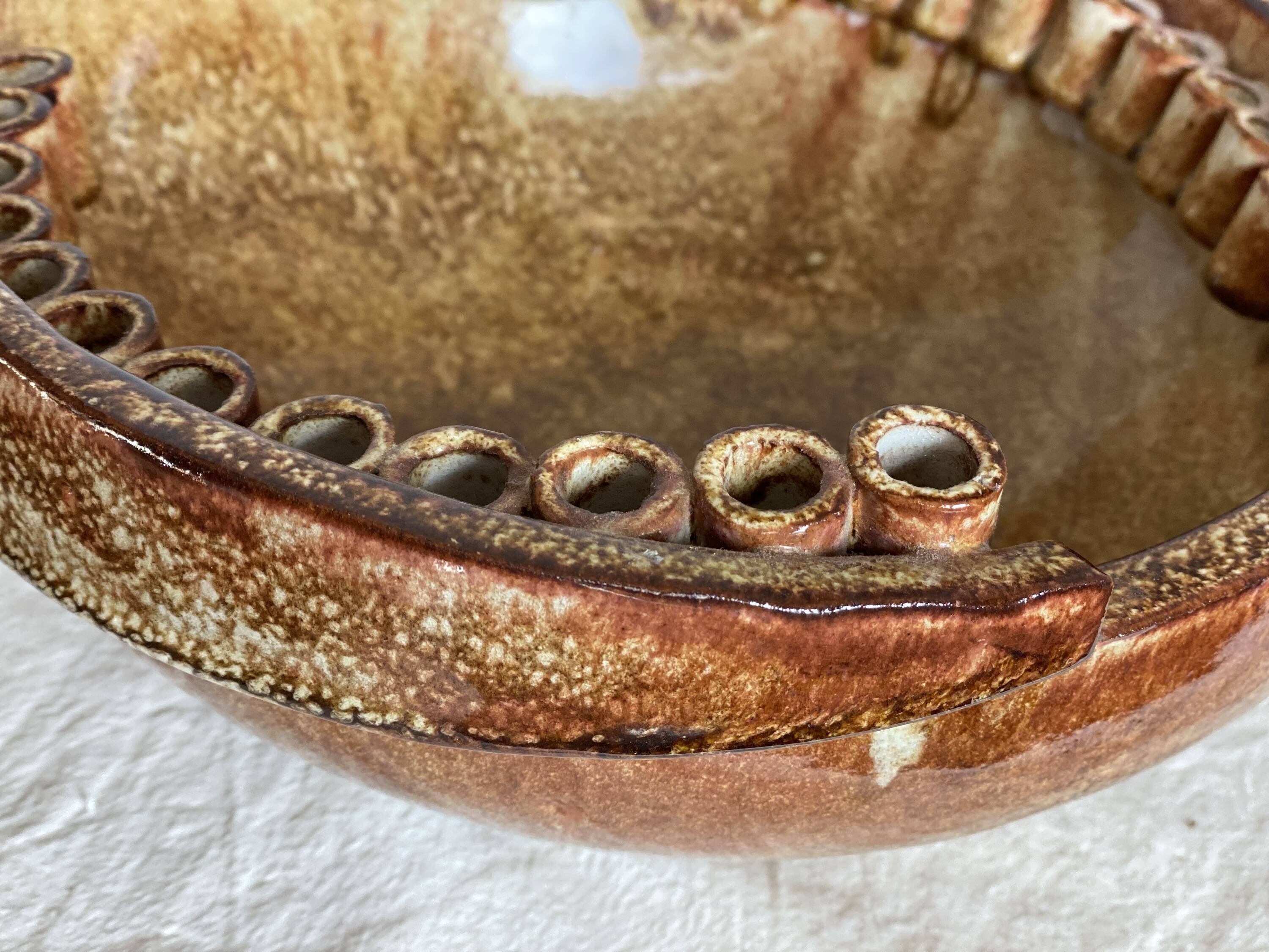 Large vintage ceramic bowl from 1970 in the Vallauris style