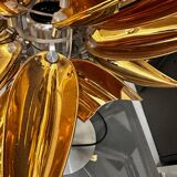 Aloe Blossom table lamp, designed by Jeremy Cole, bone china in gold with stainless steel frame and glass diffuser