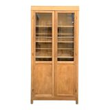 Parisian glass cabinet in solid raw oak, 1950