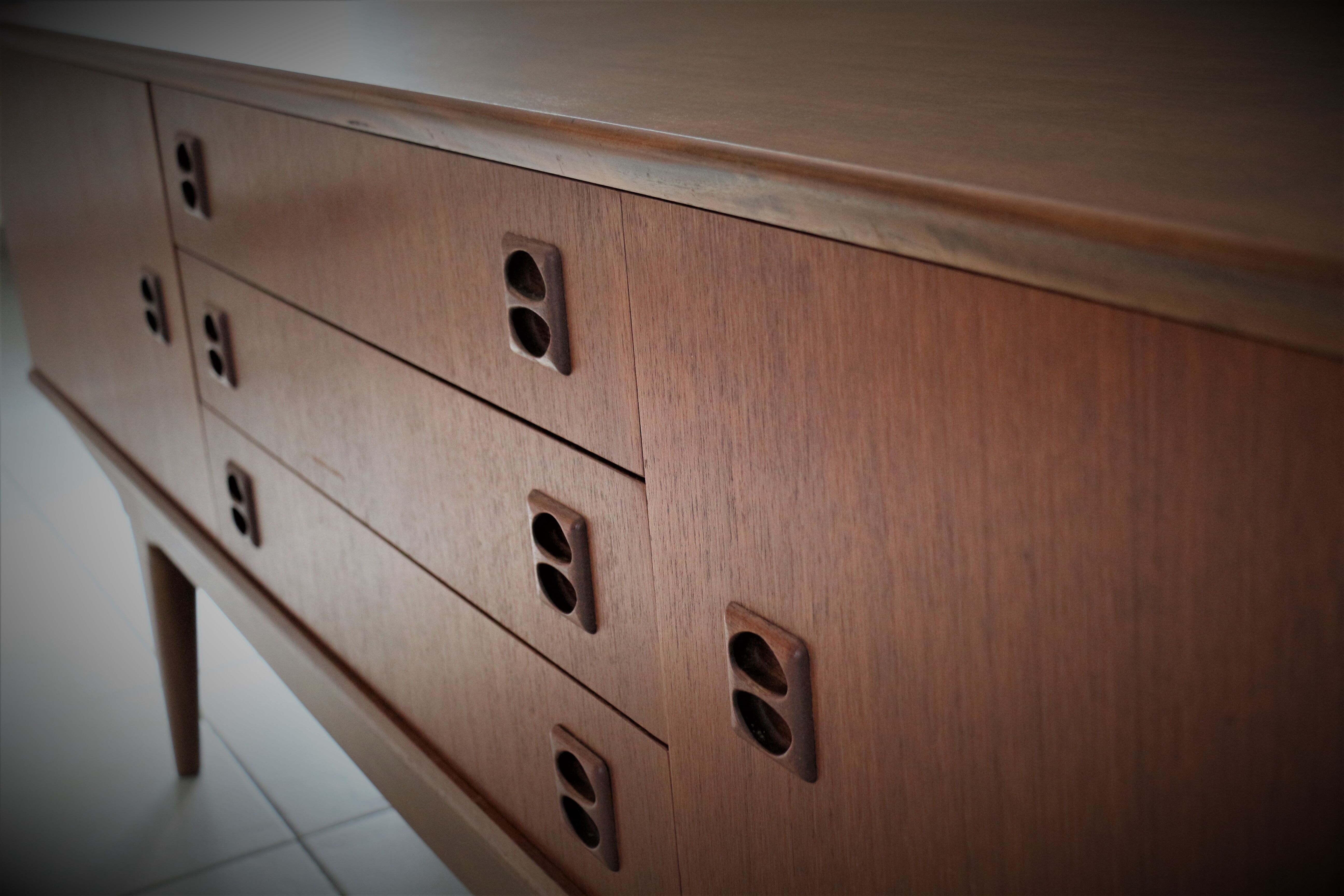 Scandinavian sideboard in teak and teak veneer in the late 60s