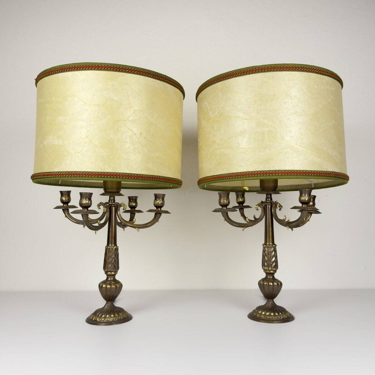 Vintage large table lamps in bronze, Italy, 1950s, set of 2