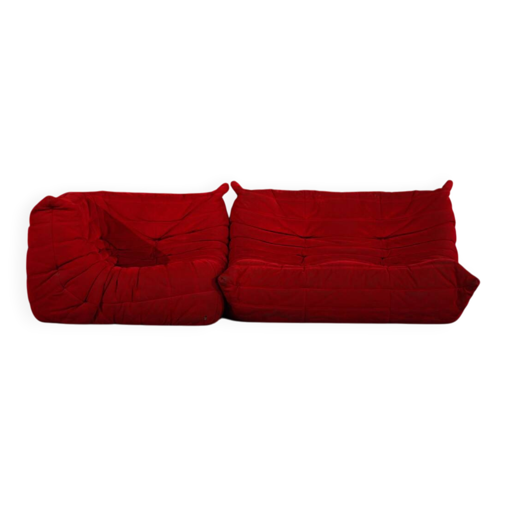Red Alcantara Togo 2-seater sofa and corner by Michel Ducaroy for Ligne Roset, 2000s