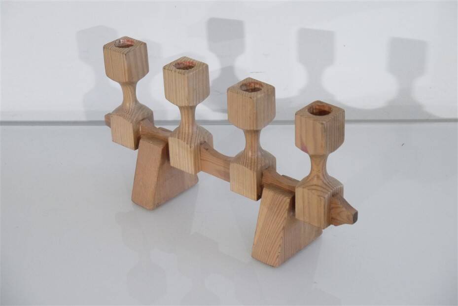 Vintage Scandinavian wooden candlestick 1970