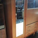 Old wardrobe-secretary in light solid wood