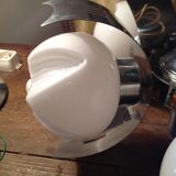 Vintage chandelier in opaline and stainless steel, 70s.