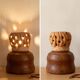 Handcrafted table lamp in carved wood / Wabi-Sabi & Organic style