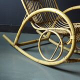Rocking chair in vintage rattan from Rohe Noordwolde