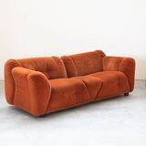 Orange chenille sofas, two and three seats, set of 2, 1970s