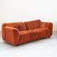 Orange chenille sofas, two and three seats, set of 2, 1970s