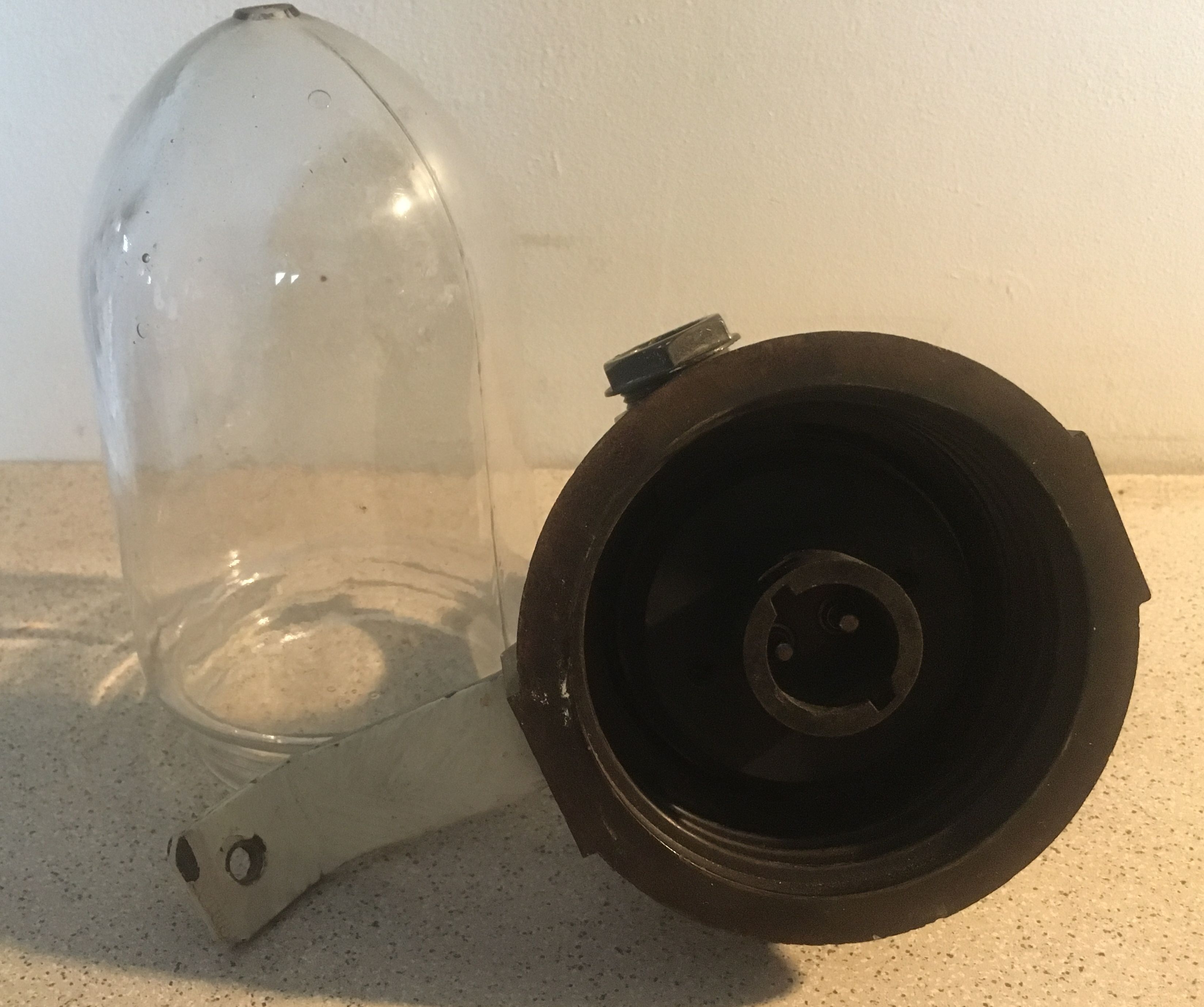 Bakelite courtyard or factory wall lamp with its glass