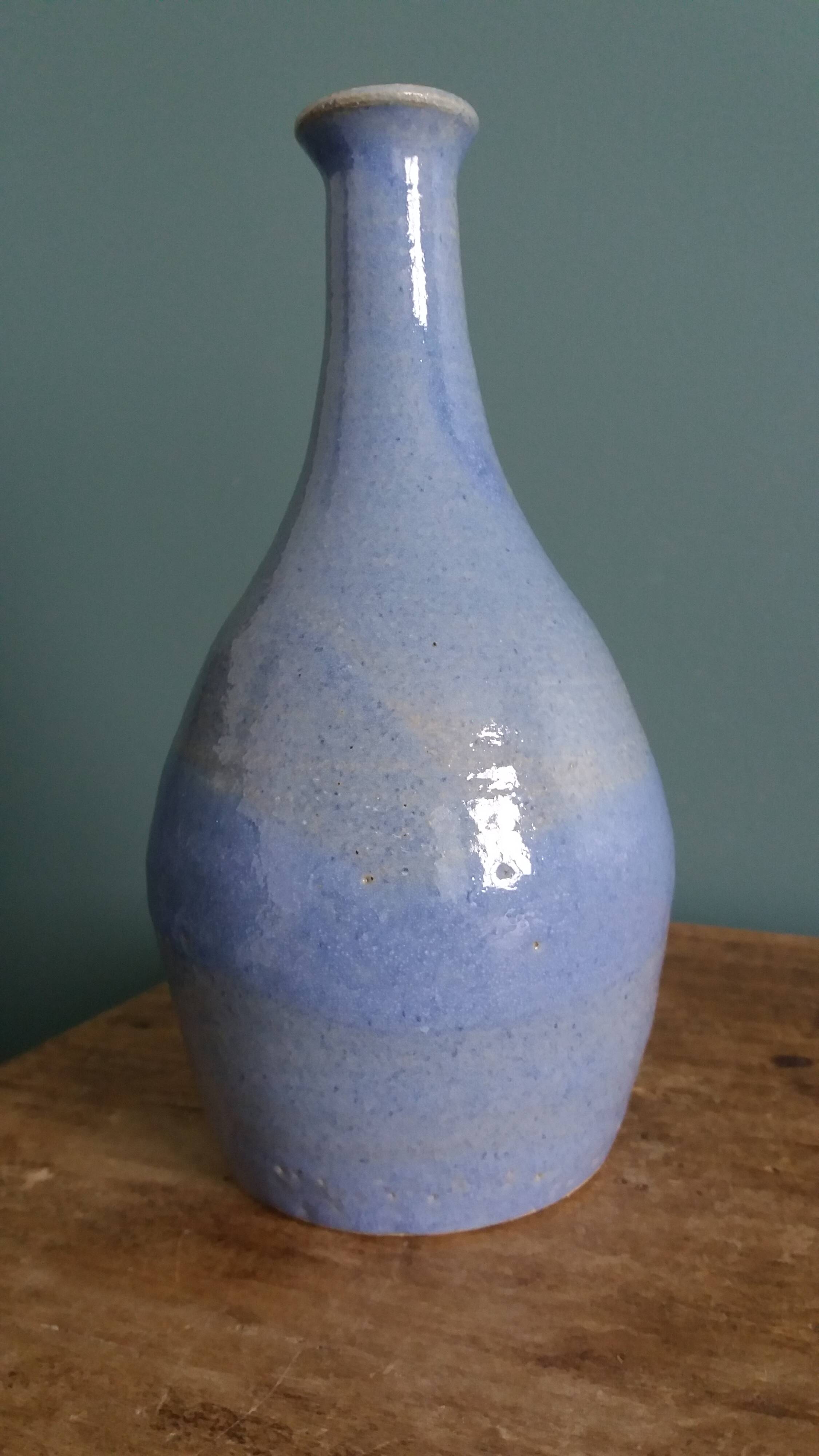 Vase bouteille signé en grès émaillée, céramique artisanale