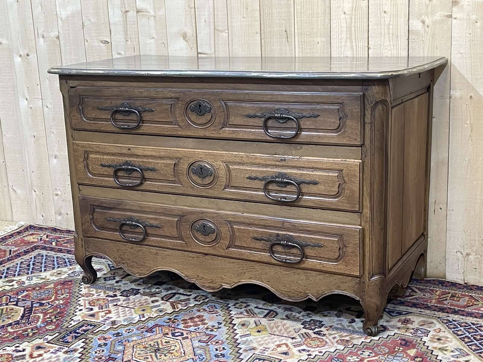 Louis XV XVIIIth century walnut commode with a grey patinated painted top.