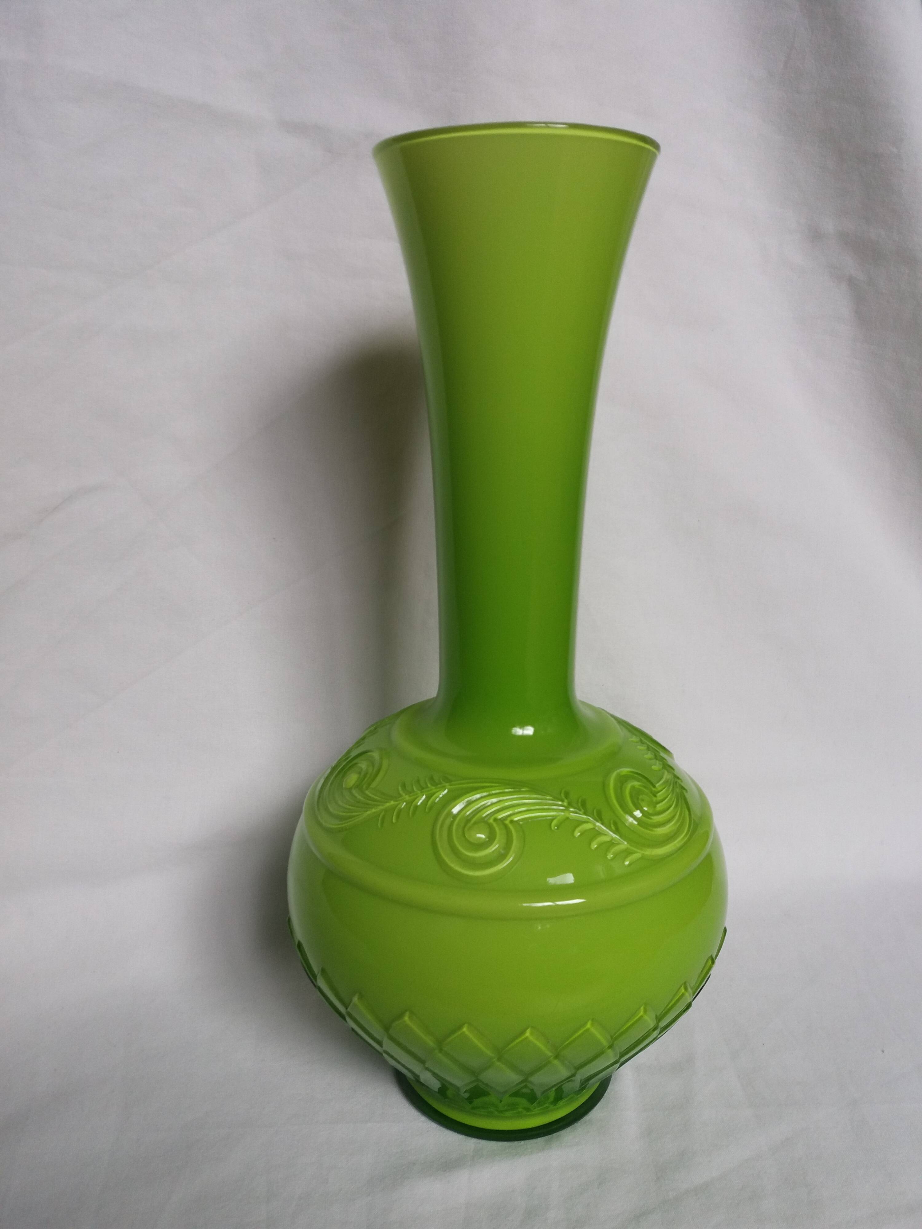 Apple green opaline glass vase