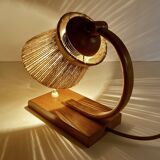 Lampe de table vintage en bois et sisal, années 1950