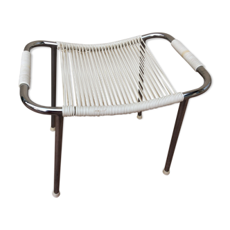 Tabouret en scoubidou blanc et chrome des années 60