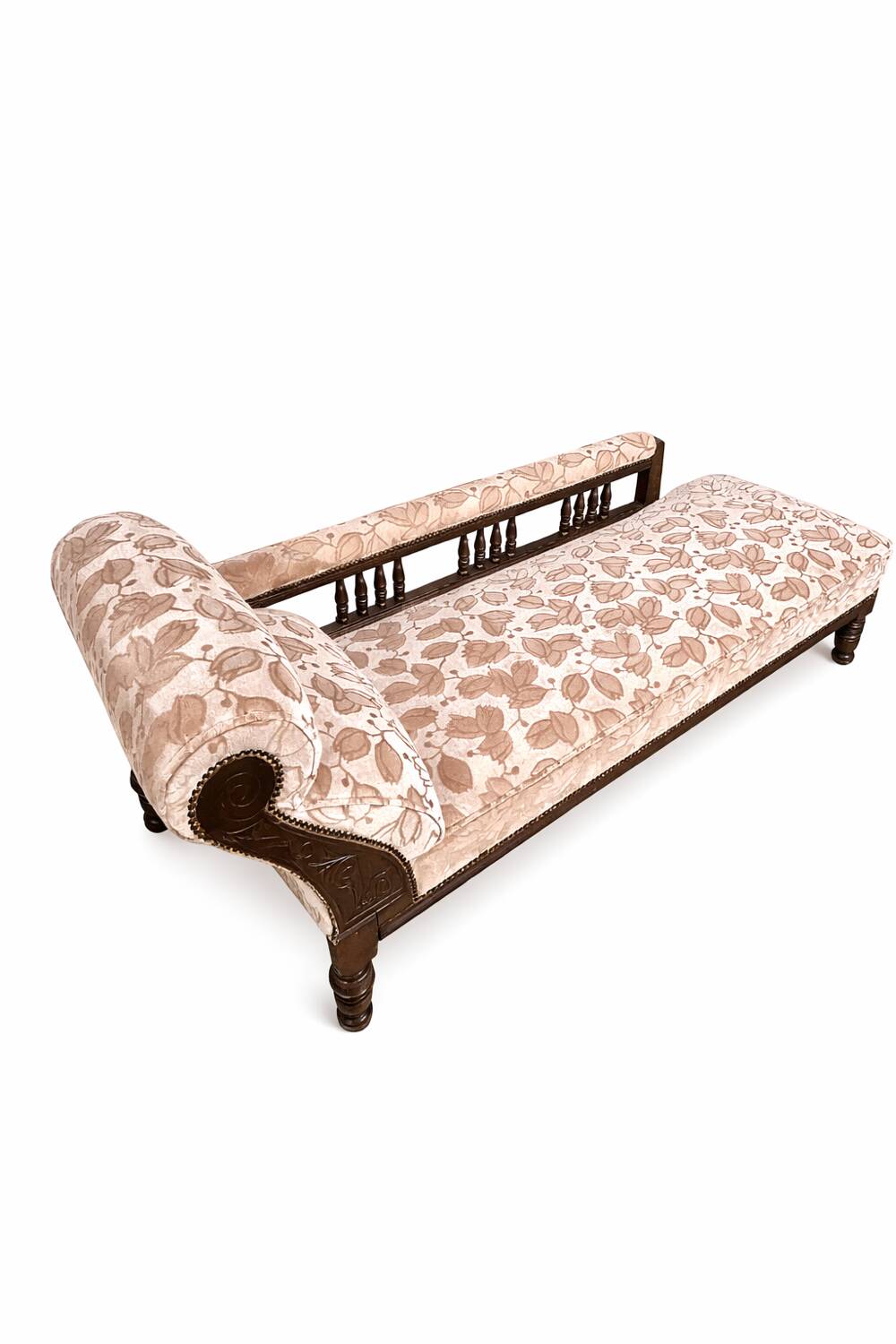 Chaise Longue Napoléon III en Bois Massif avec Tissu Floral – Circ