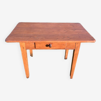 Table de ferme en bois rectangulaire ou bureau rustique à tiroir ancien