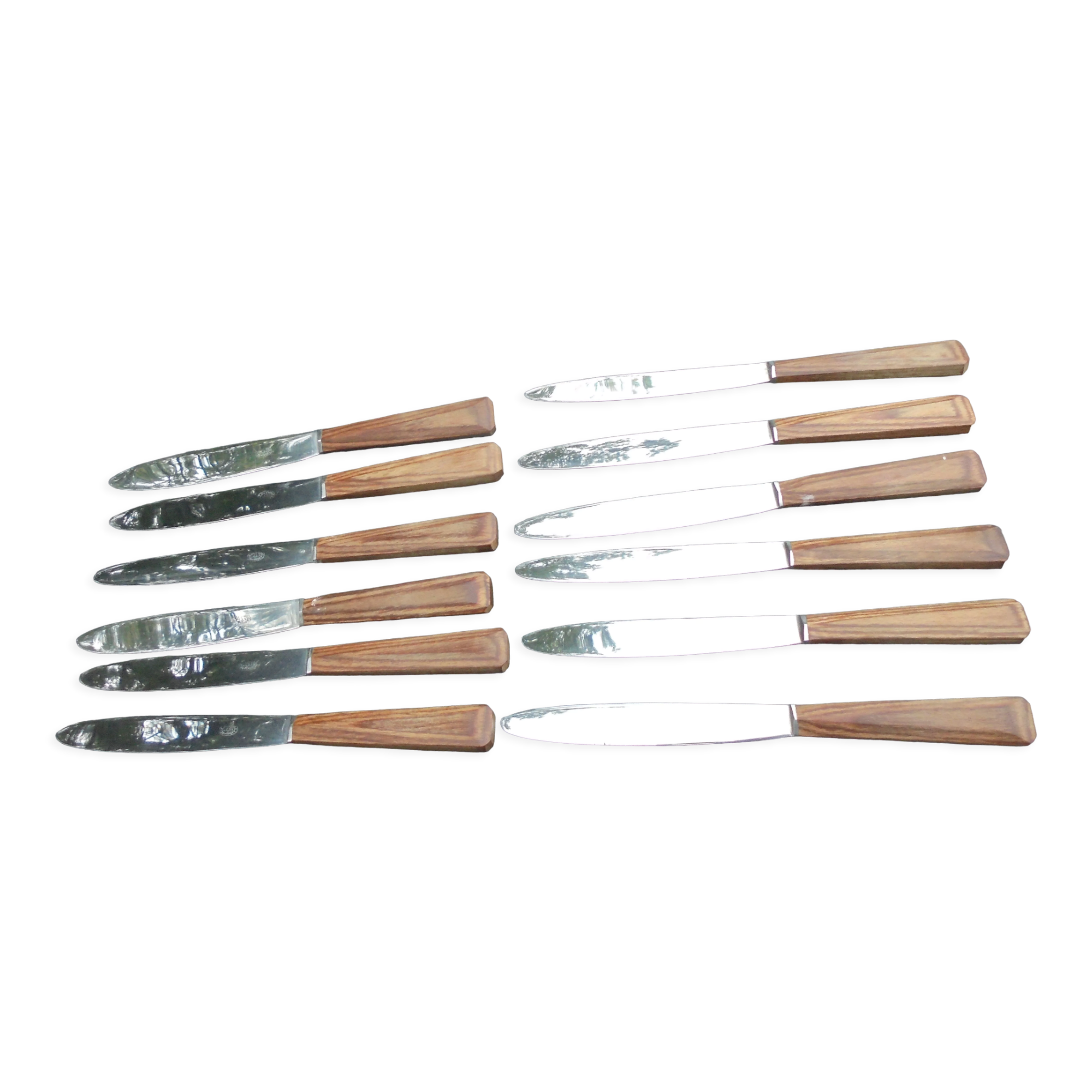 12 table knives vintage handle wood (rosewood) stainless steel blades