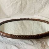Large Art Deco oval mirror in carved wood - 87 x 53 cm