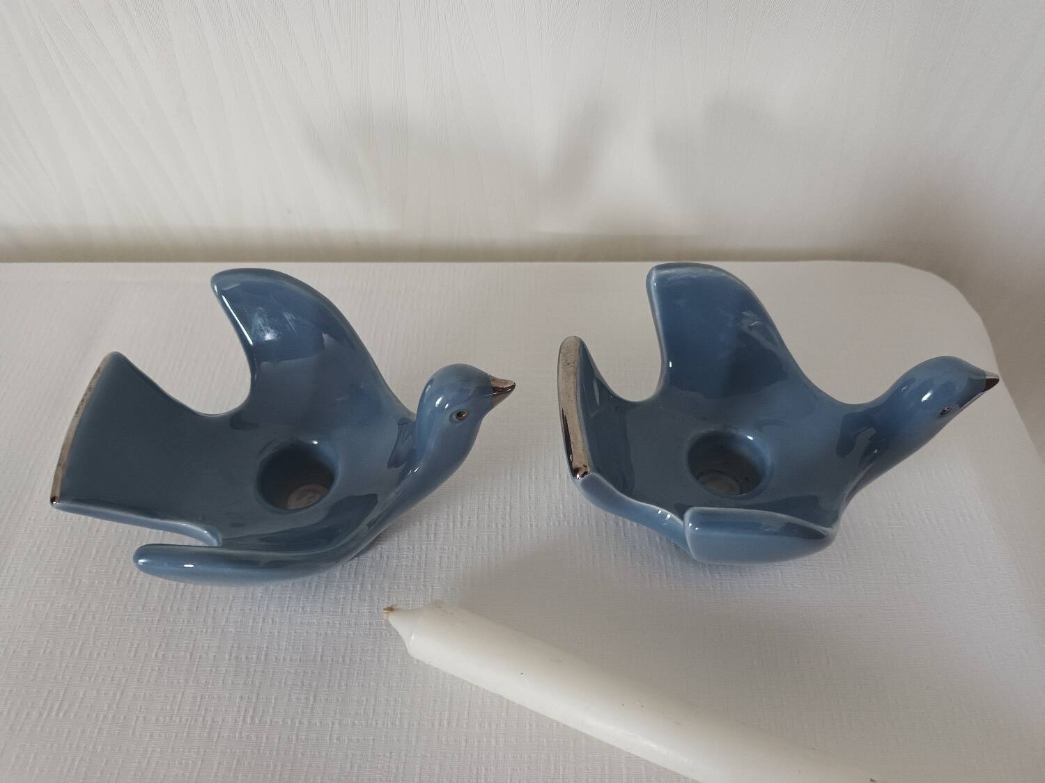 Pair of bird ceramic candle holders vintage Italy