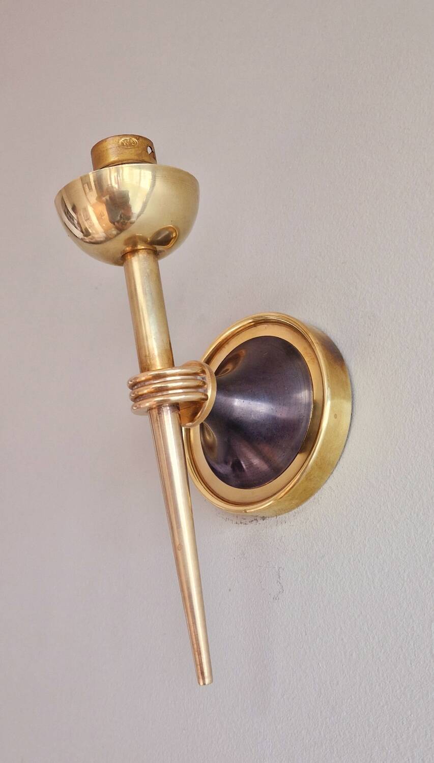 Pair of opaline and brass wall lights, 1950