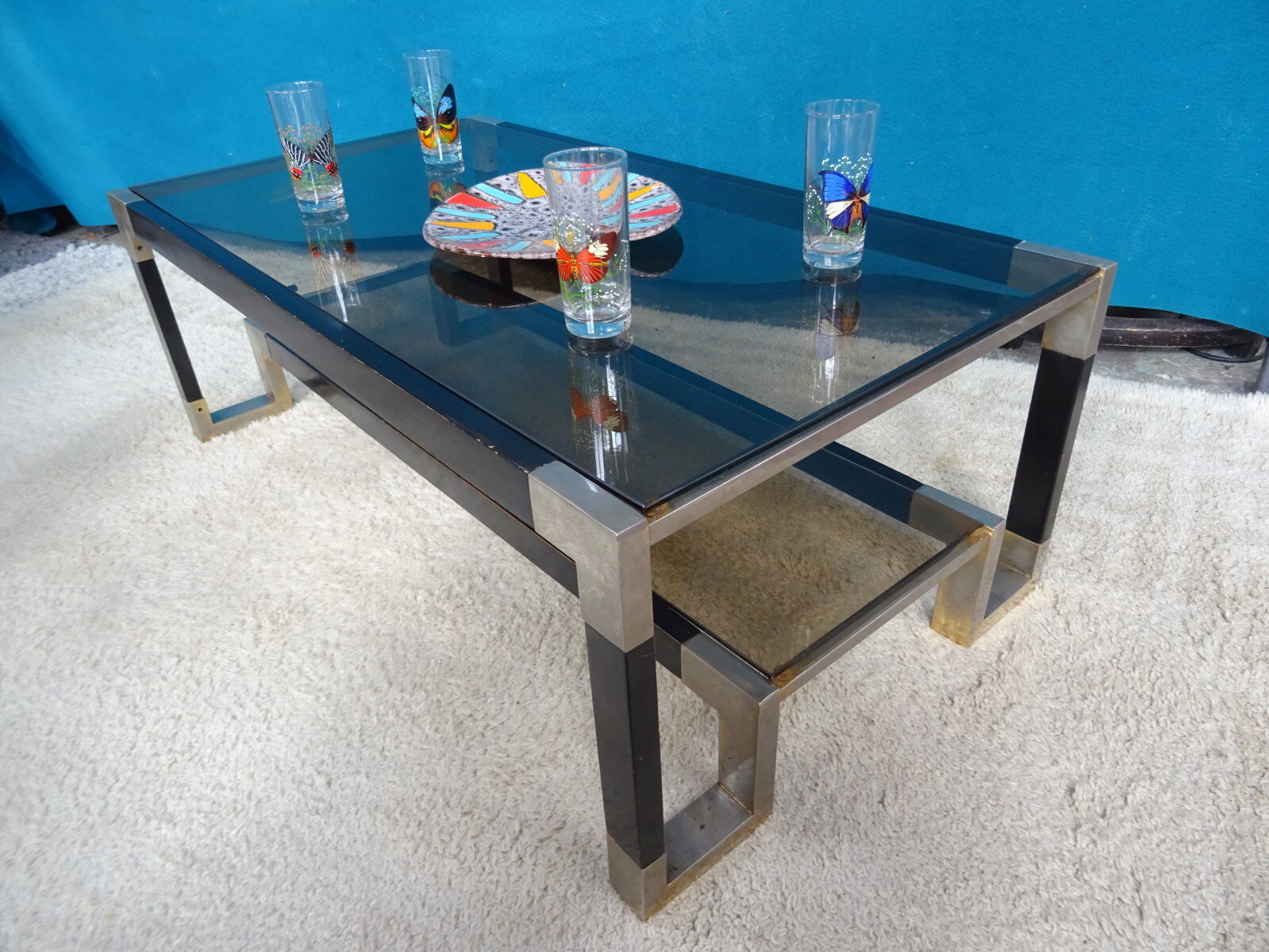 Coffee table metal smoked glasses