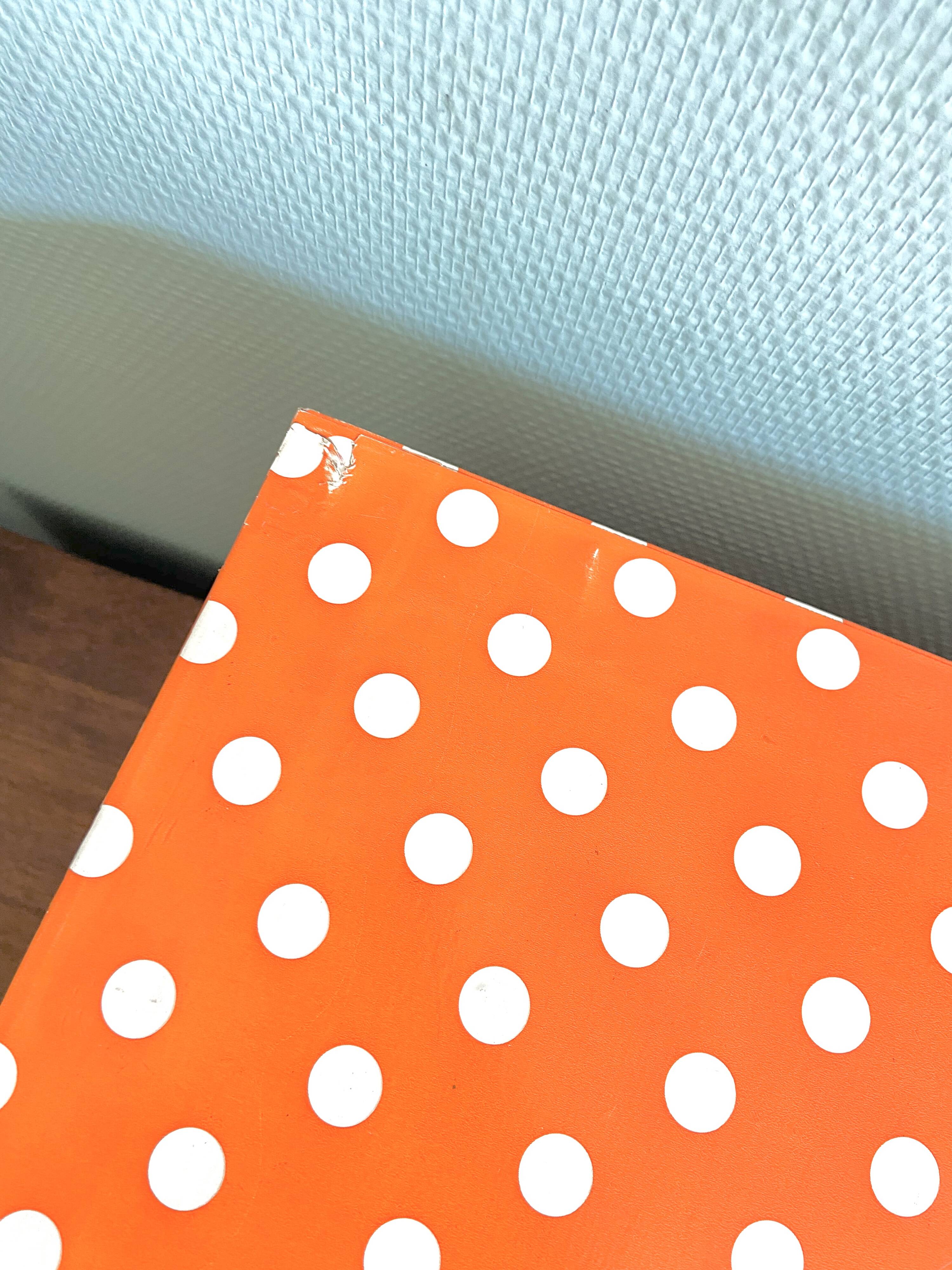 Vinyl storage cube - orange with white polka dots