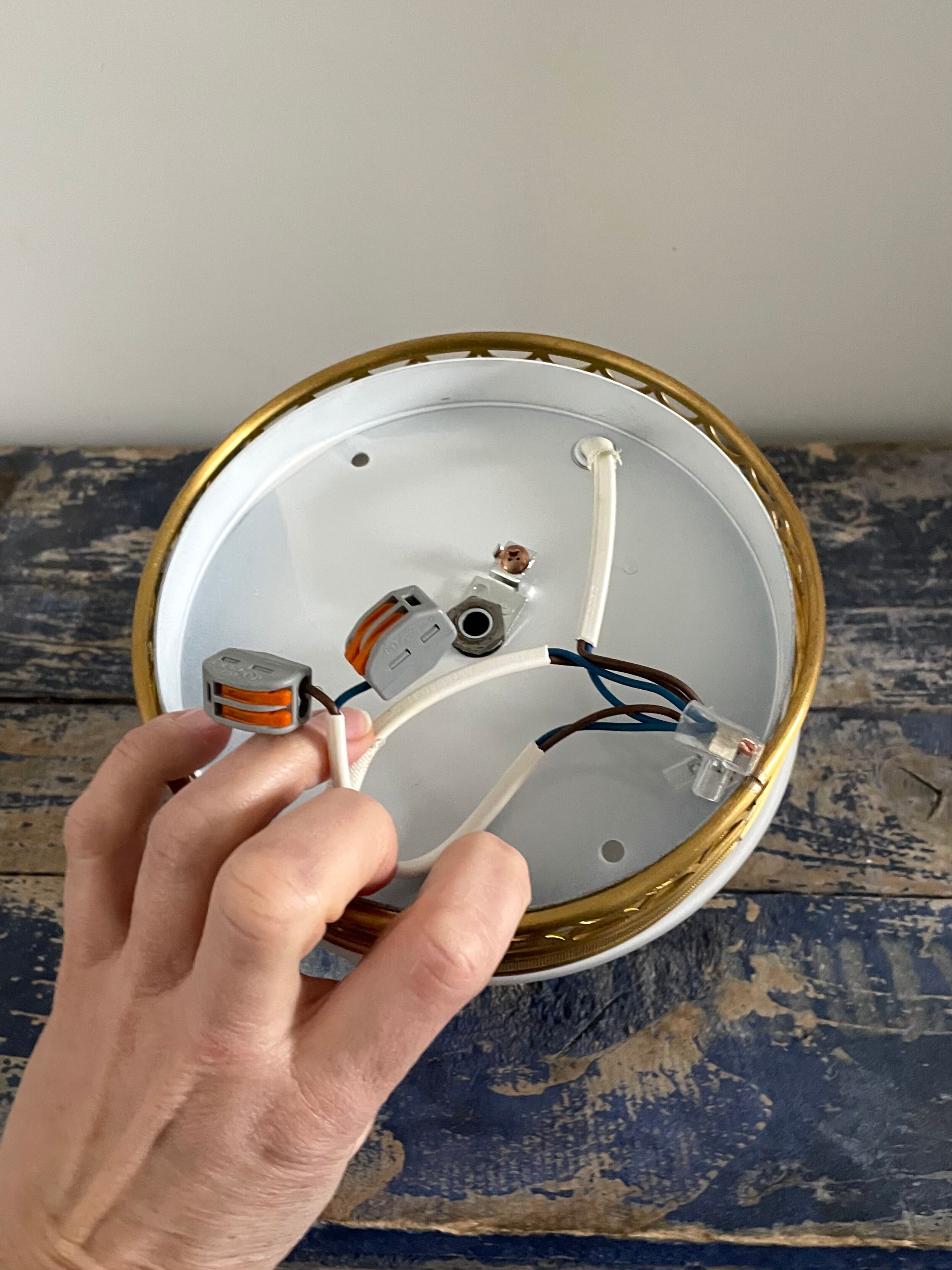 Art deco wall lamp or ceiling lamp in brass and white opaline