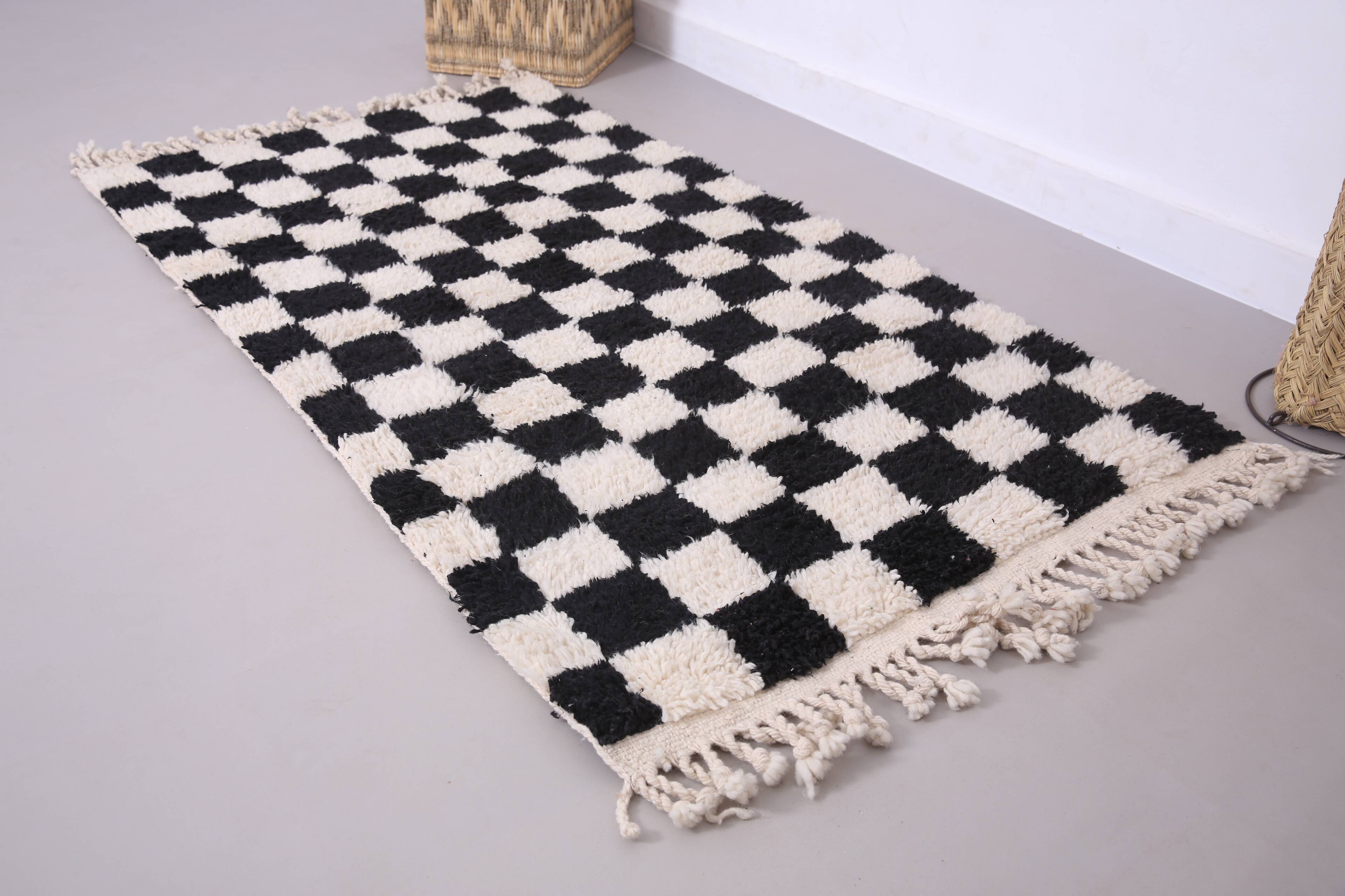 Moroccan Handmade Beni Ourain Rug 95 x 177 cm - Checkered Berber Runner rug