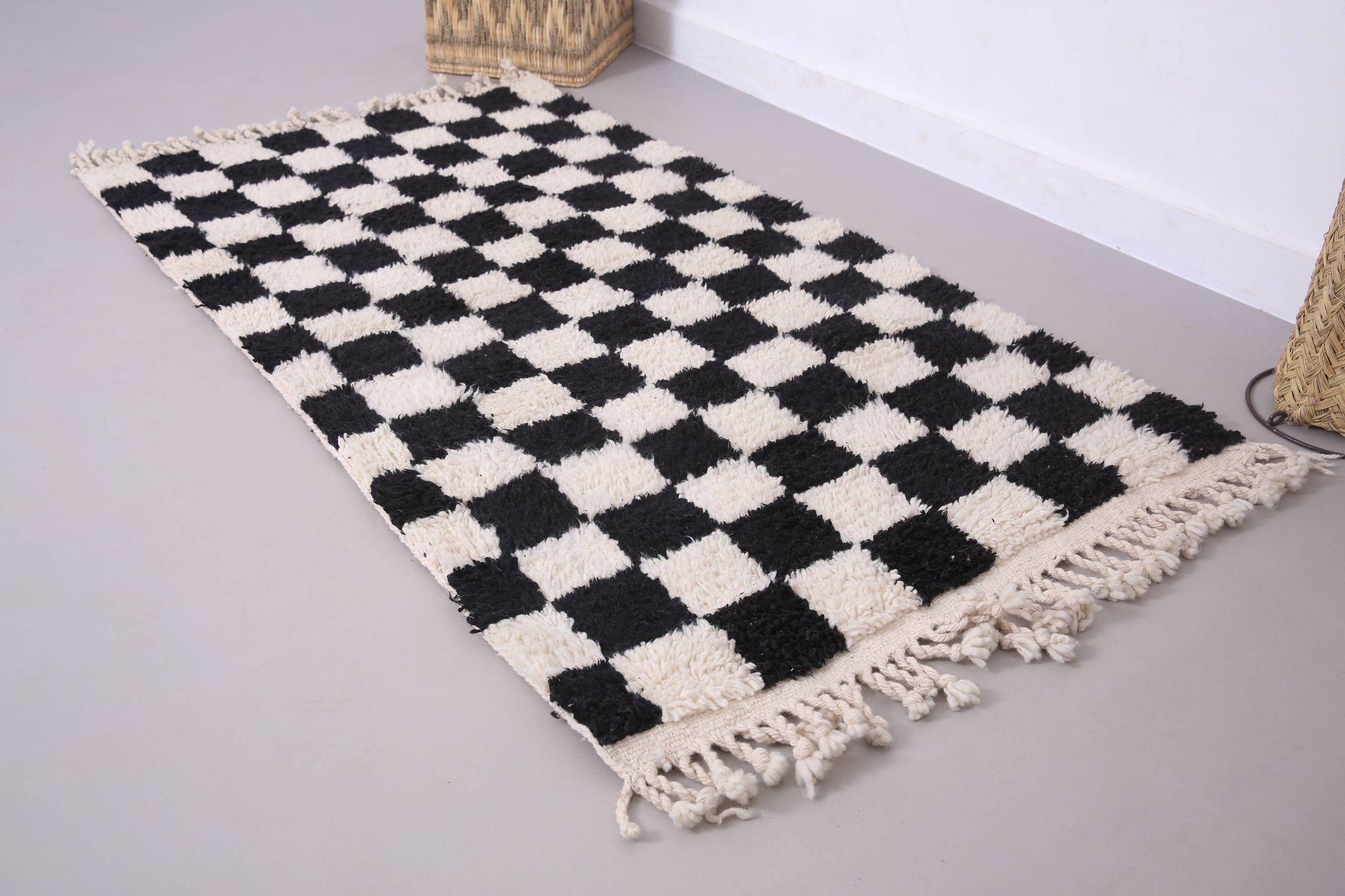 Moroccan Handmade Beni Ourain Rug 95 x 177 cm - Checkered Berber Runner rug