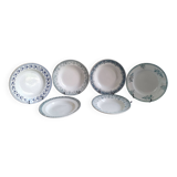 6 anciennes assiettes creuses dépareillées en Terre de Fer vertes et bleues