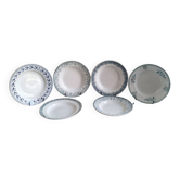 6 anciennes assiettes creuses dépareillées en Terre de Fer vertes et bleues